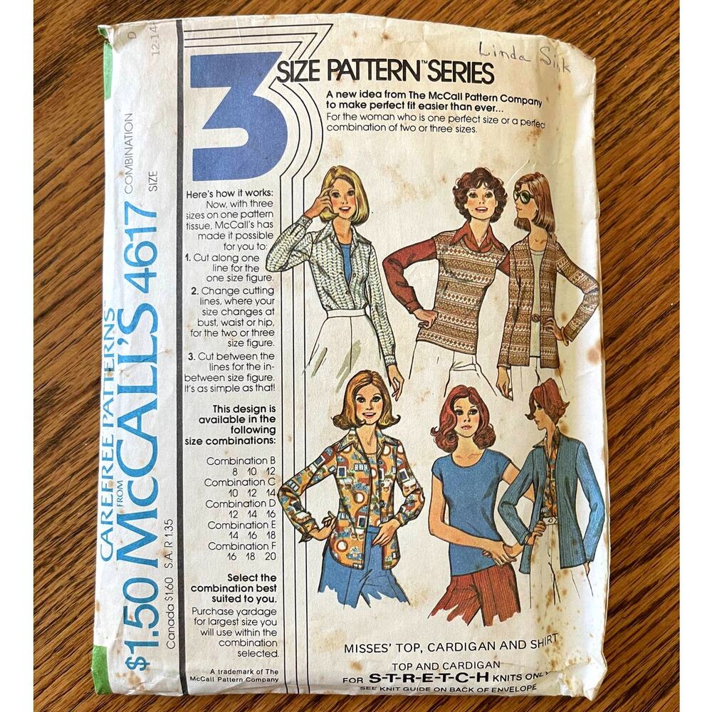 Vintage 1970s McCalls 4617 Sewing Pattern Size S-L 12-16 Top Cardigan COMPLETE